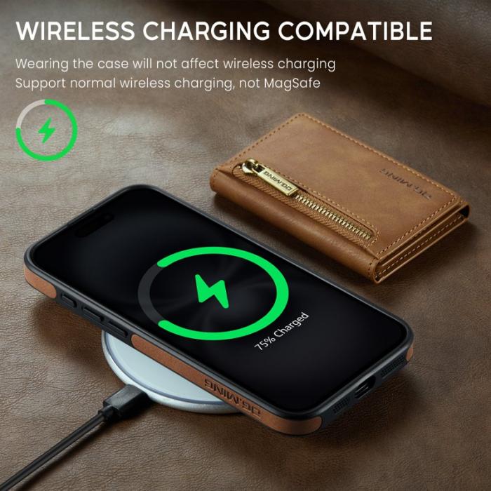 DG.MING - DG.MING M5 Series iPhone 16 Skal Avtagbart Magnetiskt Läder Brun