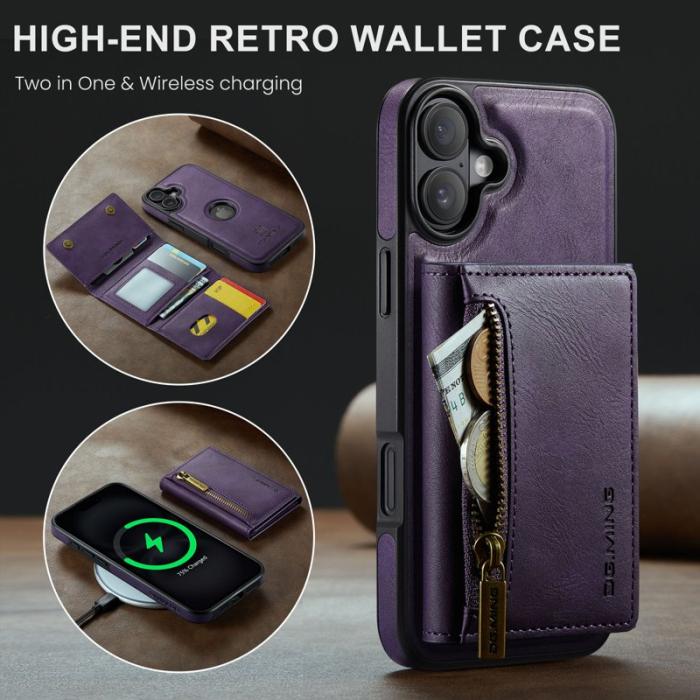 DG.MING - DG.MING M5 Series iPhone 16 Skal Avtagbart Magnetiskt Läder Lila