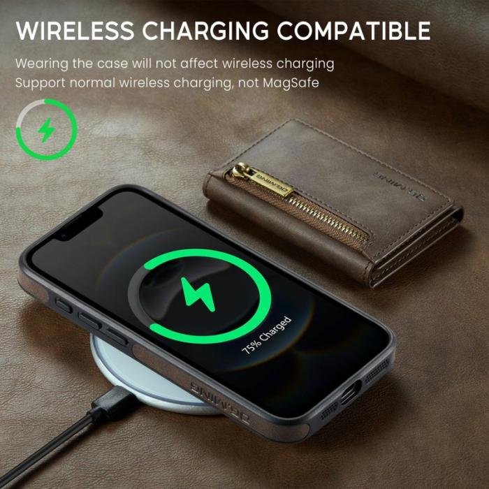 DG.MING - DG.MING M5 Series iPhone 16e Skal Avtagbart Läder Fodral - Kaffe