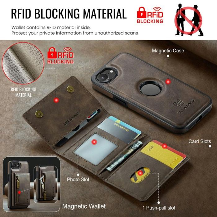 DG.MING - DG.MING M5 Series iPhone 16e Skal Avtagbart Läder Fodral - Kaffe