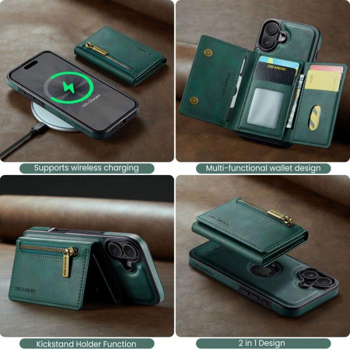 DG.MING - DG.MING M5 Series iPhone 17 Skal Avtagbart Magnetiskt Läder Grön
