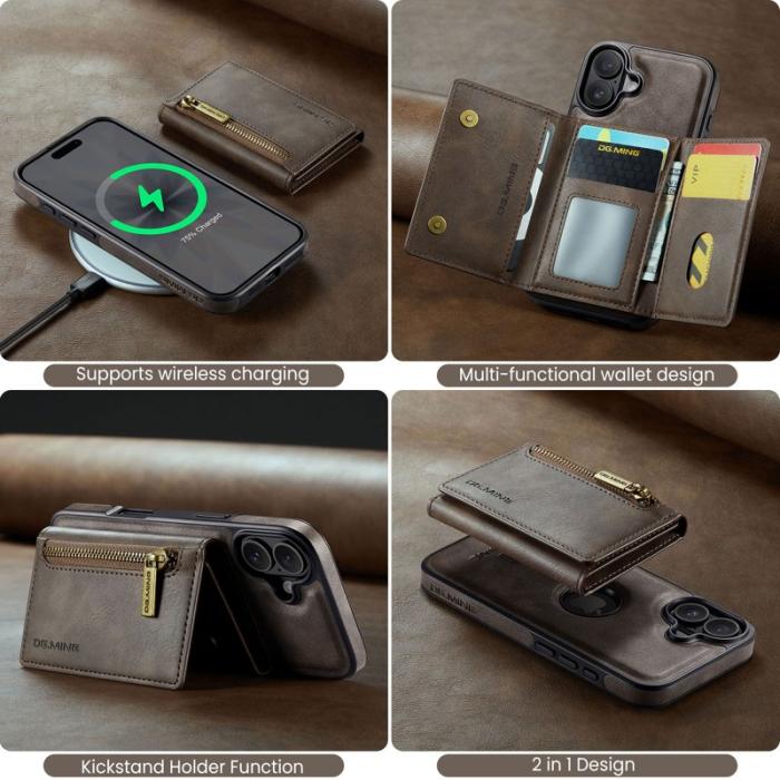 DG.MING - DG.MING M5 Series iPhone 17 Skal Avtagbart Magnetiskt Läder Kaffe