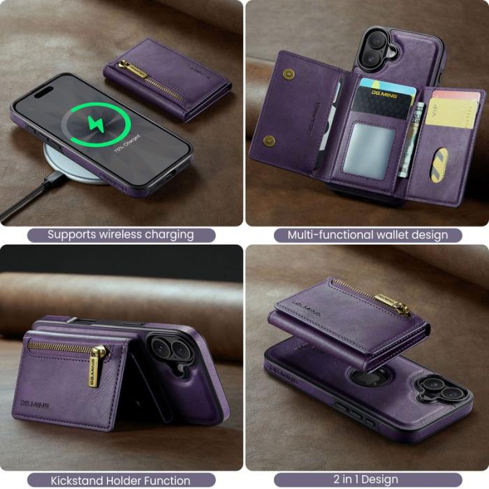 DG.MING - DG.MING M5 Series iPhone 17 Skal Avtagbart Magnetiskt Läder Lila