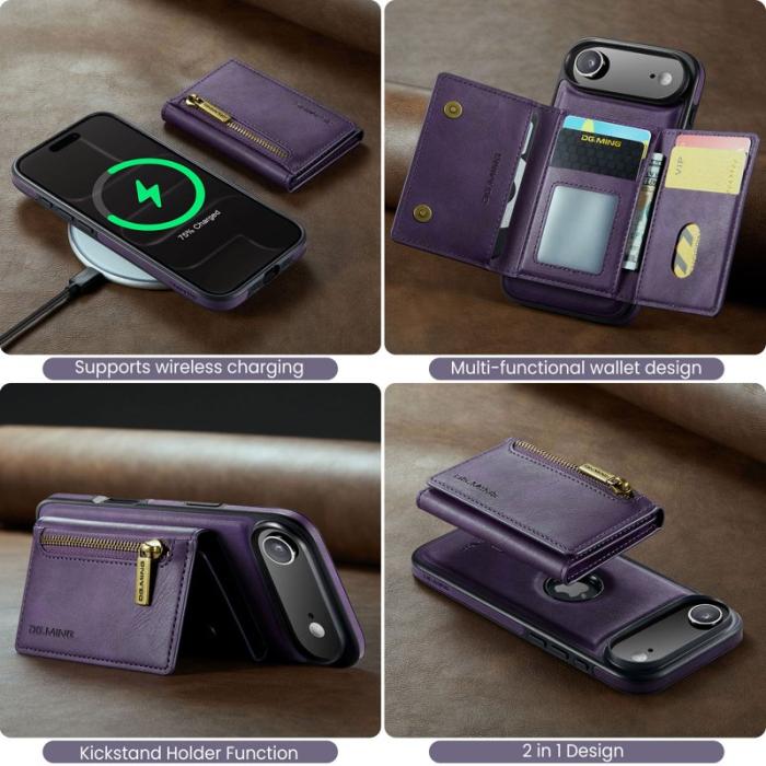 DG.MING - DG.MING M5 Series iPhone Air Fodral Läder Magnetiskt Lila