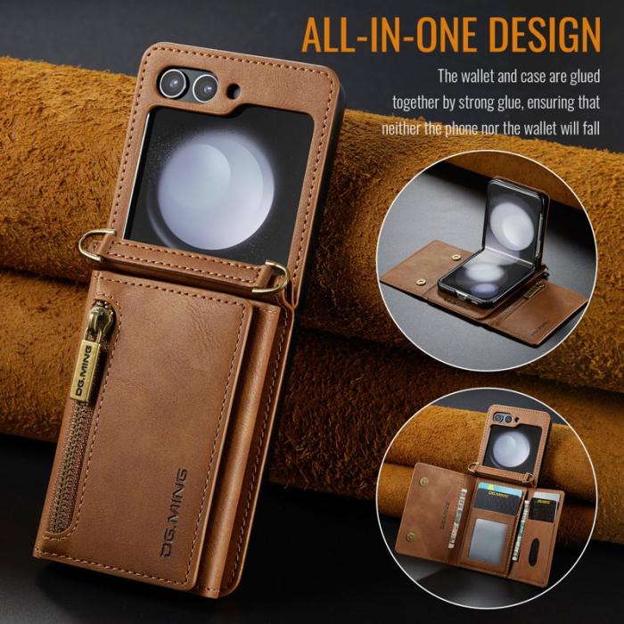 DG.MING - DG.MING Samsung Galaxy Z Flip7 FE Plånboksfodral RFID-Skydd Brun