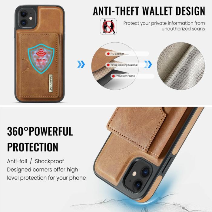 DG.MING - DG.MING M6 Series iPhone 11 Skal Magnetiskt Plånboksfodral Brun