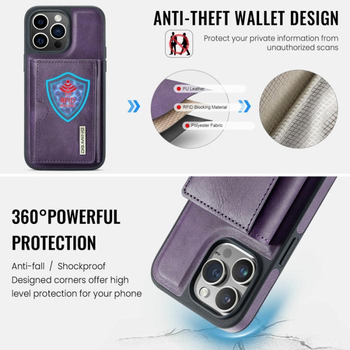 DG.MING - DG.MING M6 Series iPhone 13 Pro Skal Magnetiskt Plånboksfodral Lila