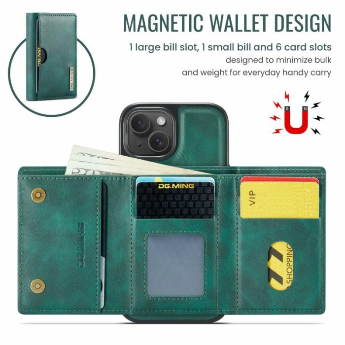 DG.MING - DG.MING M6 Series iPhone 13 Skal Magnetiskt Plånboksfodral Grön
