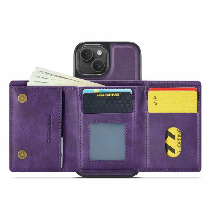 DG.MING - DG.MING M6 Series iPhone 13 Skal Magnetiskt Plånboksfodral Lila