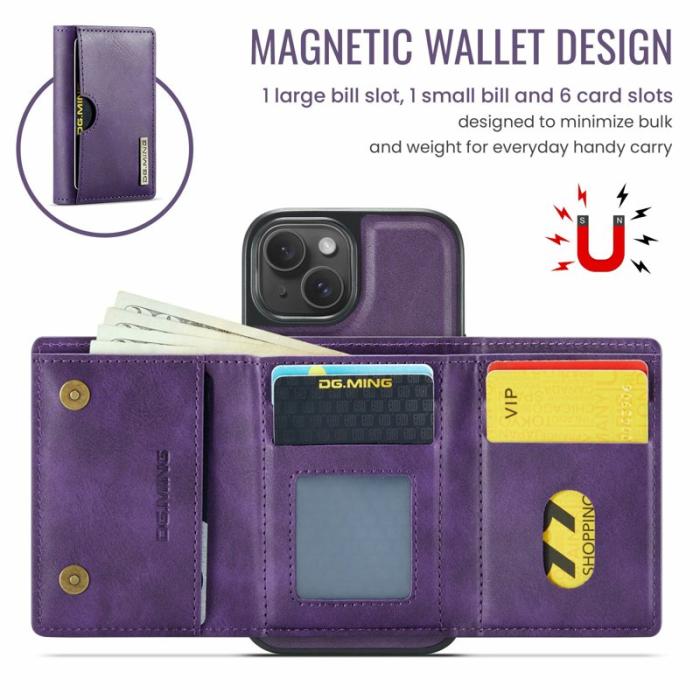 DG.MING - DG.MING M6 Series iPhone 13 Skal Magnetiskt Plånboksfodral Lila