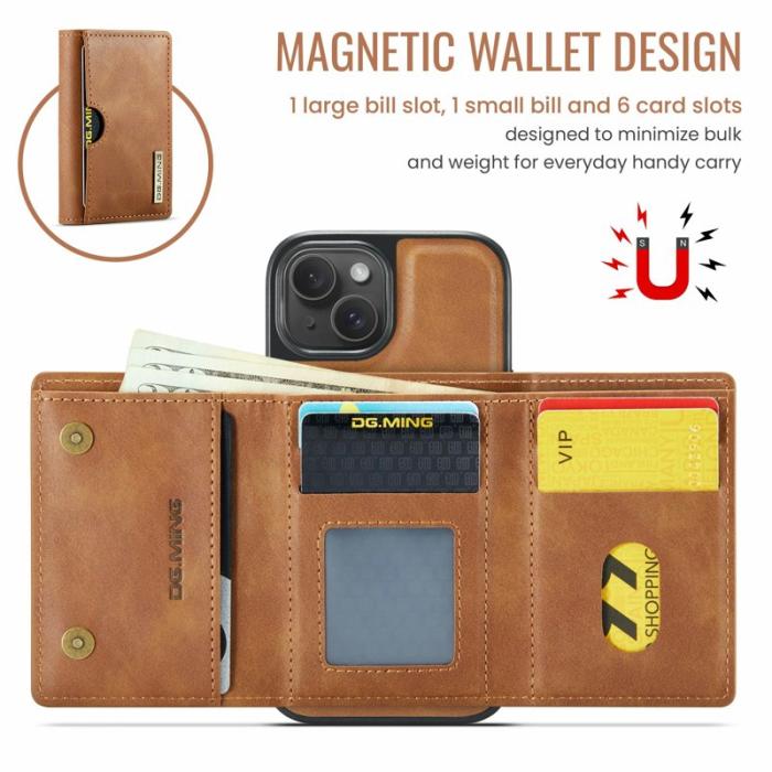 DG.MING - DG.MING M6 Series iPhone 14 Skal Magnetiskt Plånboksfodral Brun