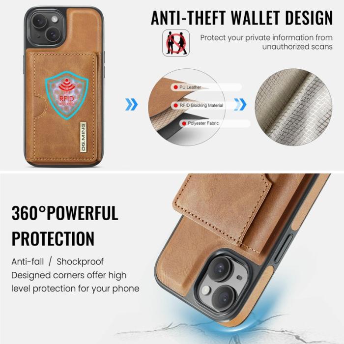 DG.MING - DG.MING M6 Series iPhone 14 Skal Magnetiskt Plånboksfodral Brun