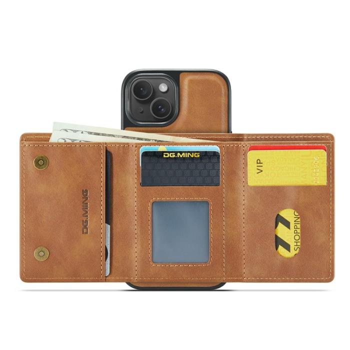 DG.MING - DG.MING M6 Series iPhone 15 Plus Skal Magnetiskt Plånboksfodral Brun