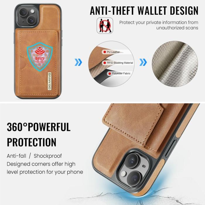 DG.MING - DG.MING M6 Series iPhone 15 Plus Skal Magnetiskt Plånboksfodral Brun