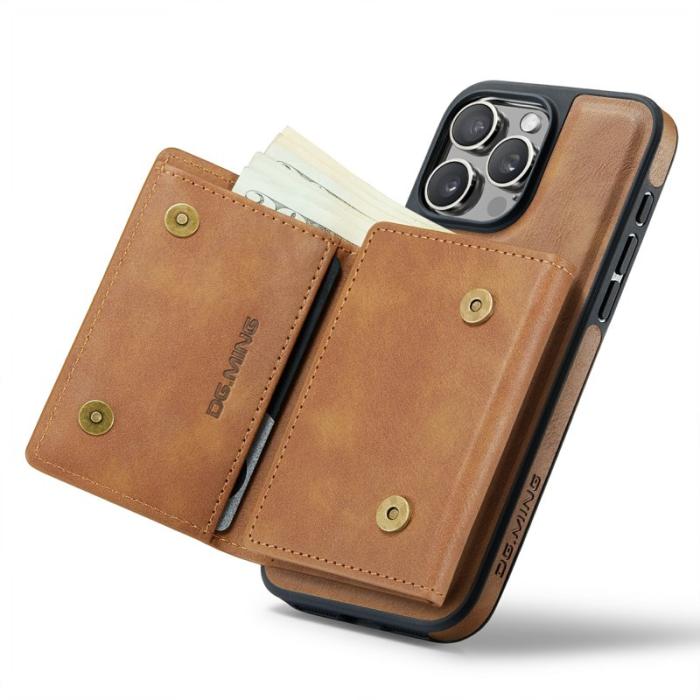 DG.MING - DG.MING M6 Series iPhone 15 Pro Skal Magnetiskt Plånboksfodral Brun