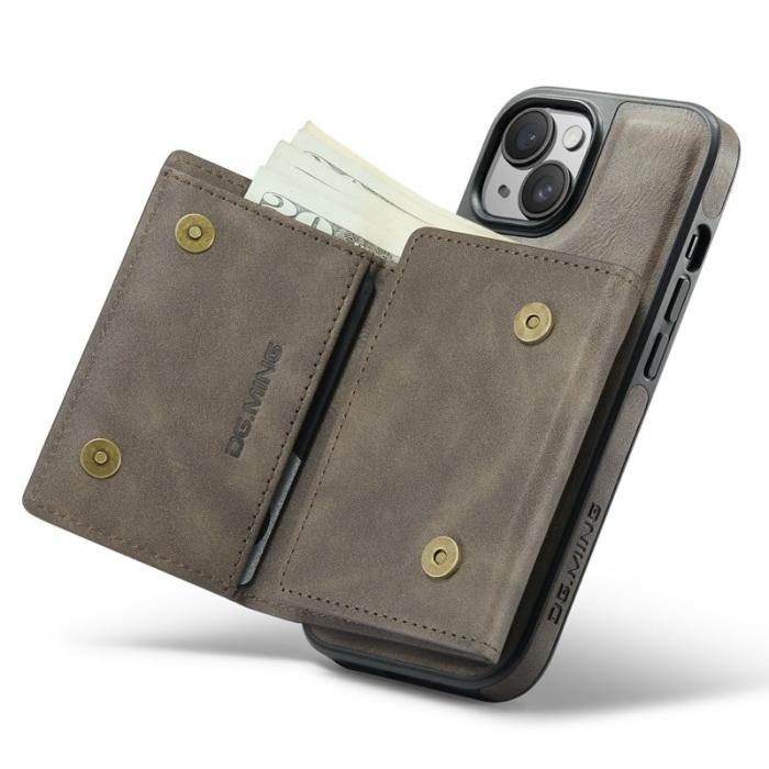 DG.MING - DG.MING M6 Series iPhone 15 Skal Magnetiskt Plånboksfodral - Coffee