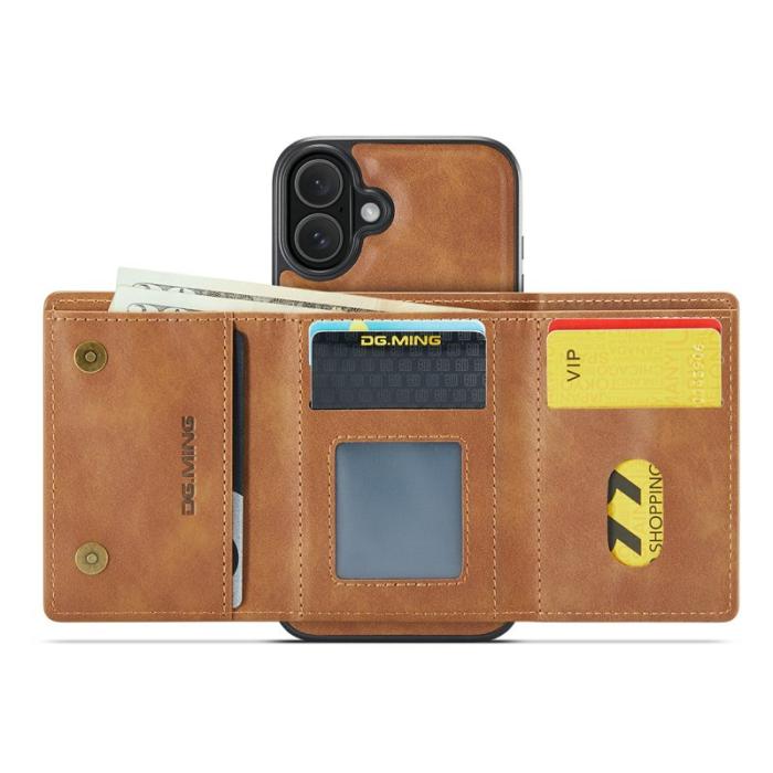 DG.MING - DG.MING M6 Series iPhone 16 Plus Skal Magnetiskt Plånbok Brun