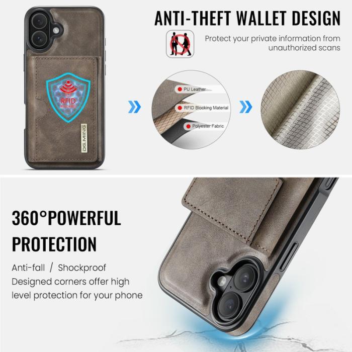 DG.MING - DG.MING M6 Series iPhone 16 Skal Magnetiskt Plånboksfodral - Kaffe