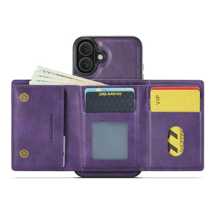 DG.MING - DG.MING M6 Series iPhone 16 Skal Magnetiskt Plånboksfodral Lila