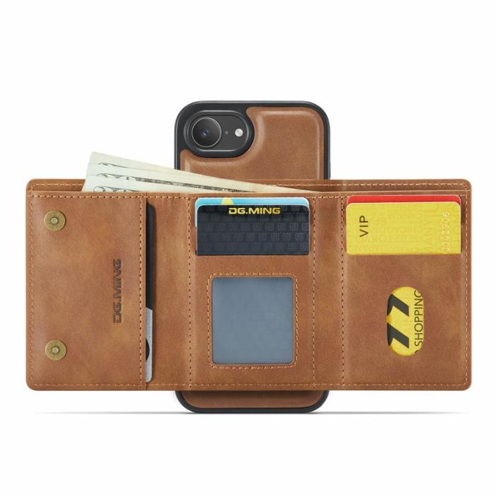 DG.MING - DG.MING M6 Series iPhone 16e Skal Magnetiskt Plånboksfodral Brun