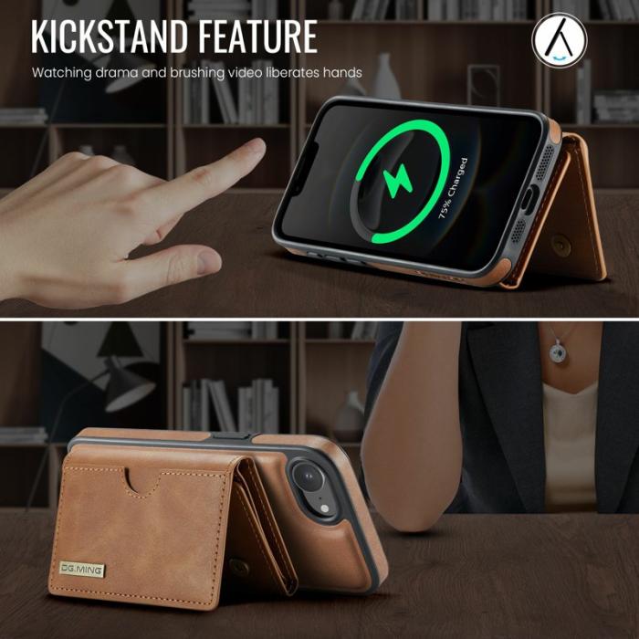 DG.MING - DG.MING M6 Series iPhone 16e Skal Magnetiskt Plånboksfodral Brun