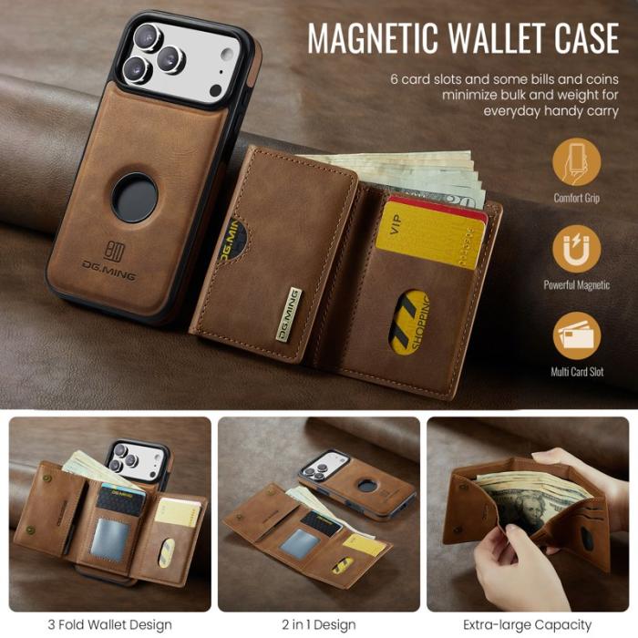 DG.MING - DG.MING M6 Series iPhone 17 Pro Max Skal Magnetisk Plånbok Brun