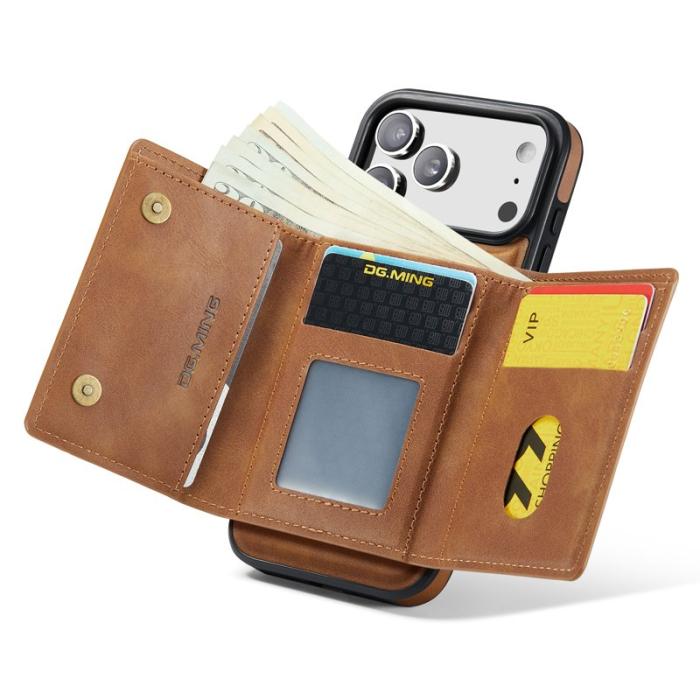 DG.MING - DG.MING M6 Series iPhone 17 Pro Skal Magnetiskt Plånbok Brun