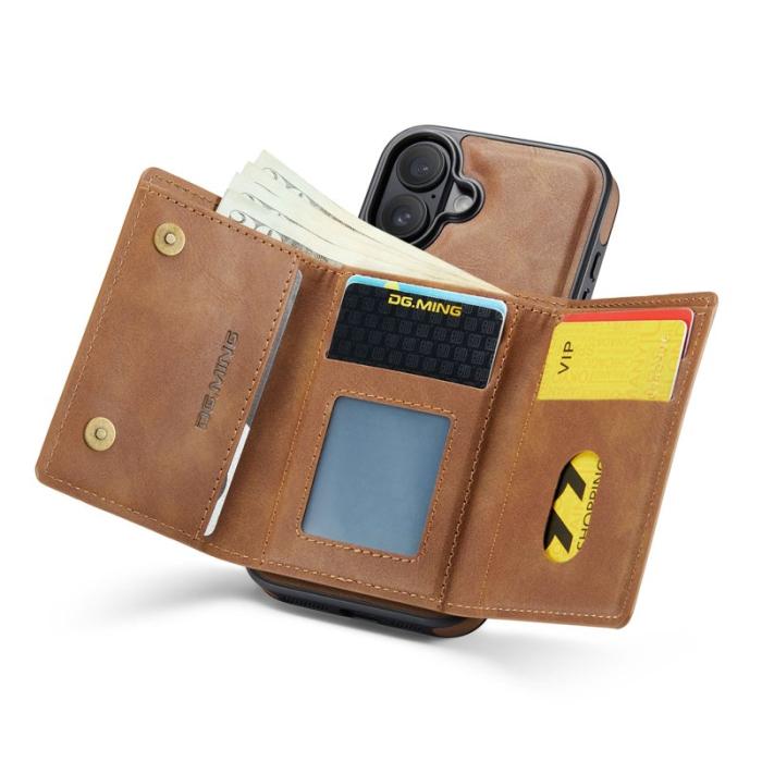 DG.MING - DG.MING M6 Series iPhone 17 Skal Magnetiskt Plånboksfodral Brun