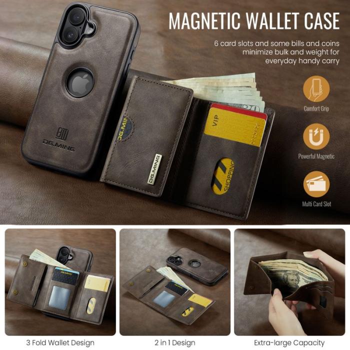 DG.MING - DG.MING M6 Series iPhone 17 Skal Magnetiskt Plånboksfodral - Kaffe