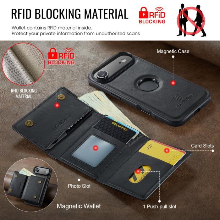 DG.MING - DG.MING M6 Series iPhone Air Fodral Magnetiskt Plånbok Svart