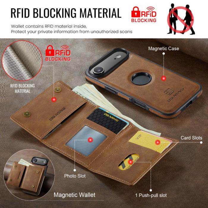 DG.MING - DG.MING M6 Series iPhone Air Skal Magnetiskt Plånboksfodral Brun