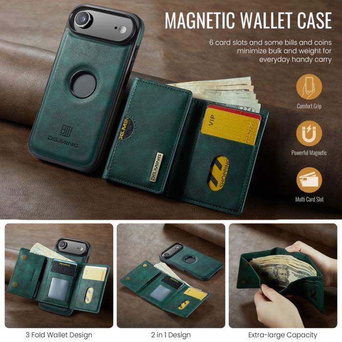 DG.MING - DG.MING M6 Series iPhone Air Skal Magnetiskt Plånboksfodral Grön