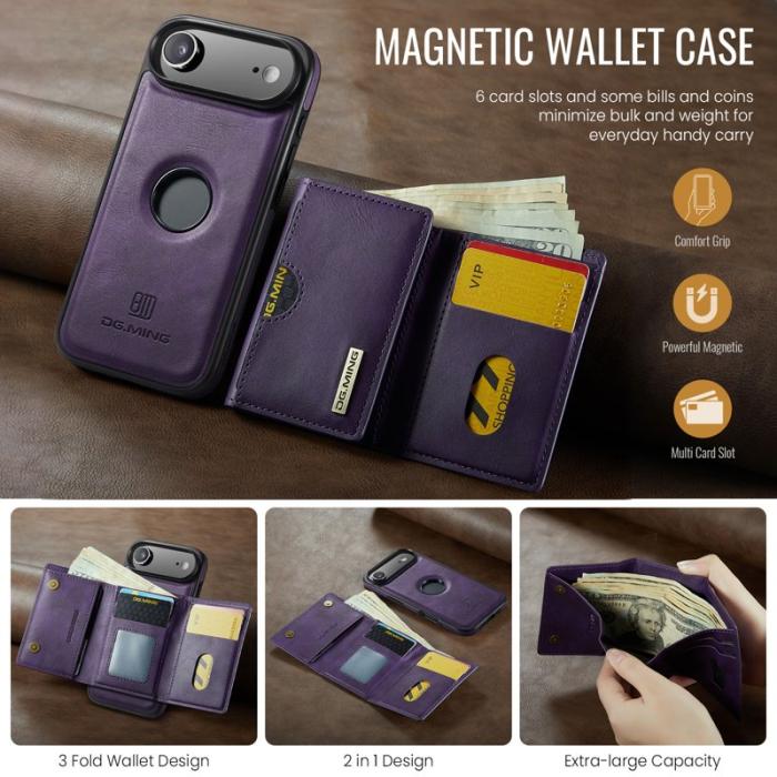 DG.MING - DG.MING M6 Series iPhone Air Skal Magnetiskt Plånboksfodral Lila