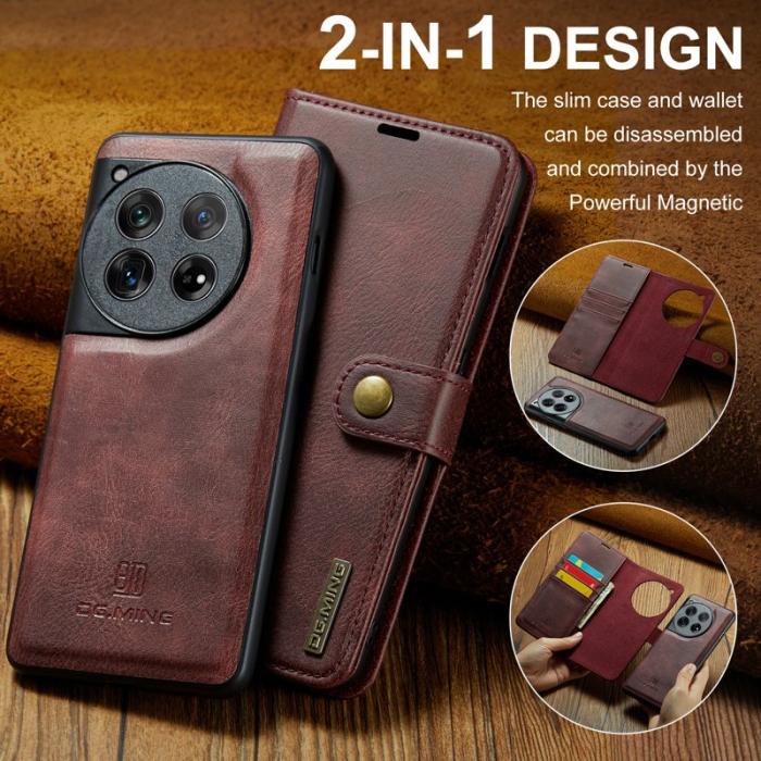 DG.MING - DG.MING OnePlus 12 5G Skal Delbart Läderfodral med Ställ - Röd