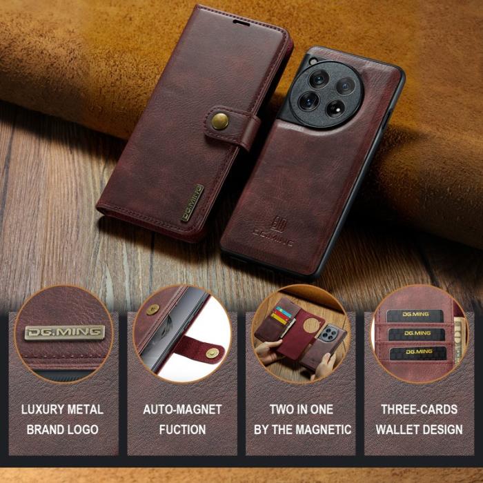 DG.MING - DG.MING OnePlus 12 5G Skal Delbart Läderfodral med Ställ - Röd