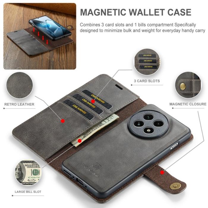 DG.MING - DG.MING OnePlus 13 Skal Avtagbart Läderfodral - Grå