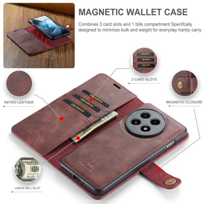 DG.MING - DG.MING OnePlus 13 Skal Avtagbart Läderfodral - Röd