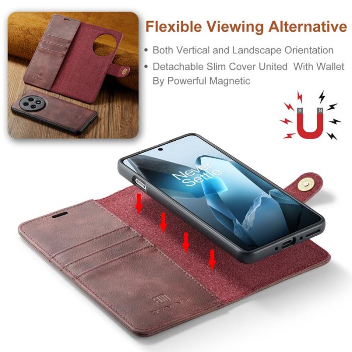 DG.MING - DG.MING OnePlus 13 Skal Avtagbart Läderfodral - Röd