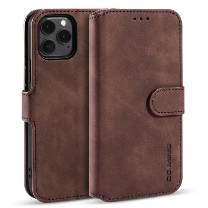 DG.MING - DG.MING Retro Läder Folio Fodral iPhone 13 mini - Kaffe