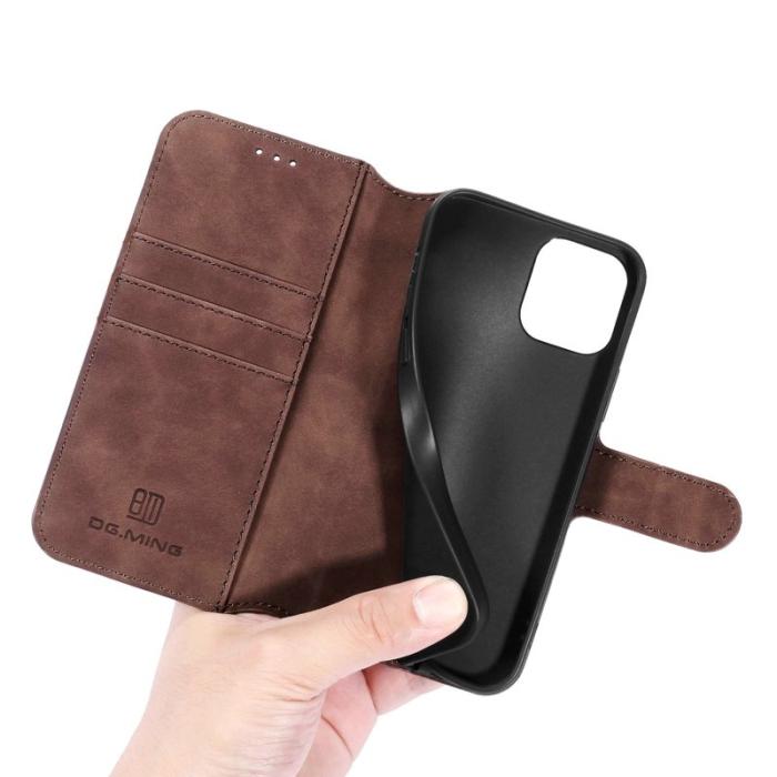 DG.MING - DG.MING Retro Läder Folio Fodral iPhone 13 mini - Kaffe