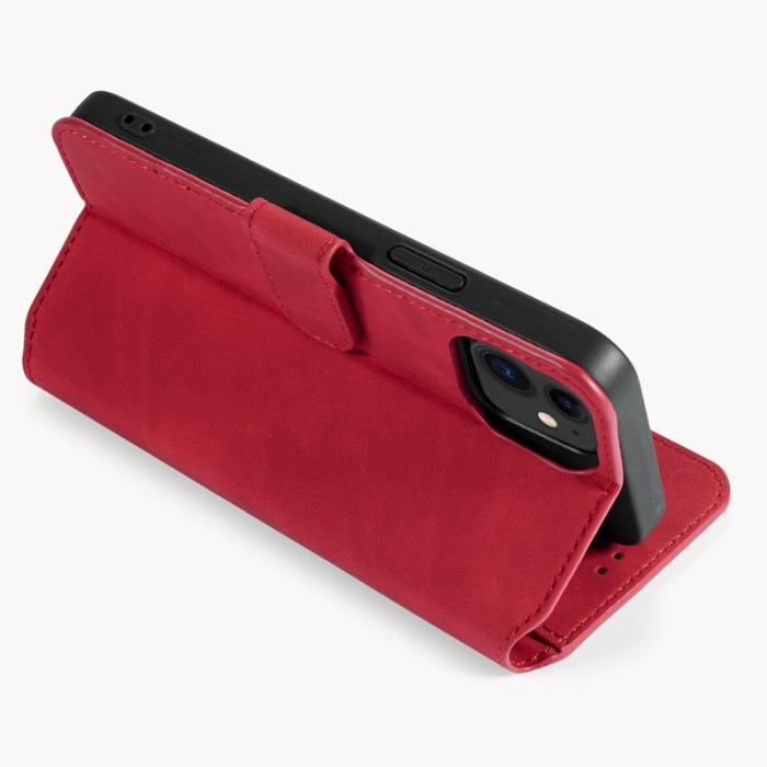 DG.MING - DG.MING Retro Läder Plånboksfodral för iPhone 12 mini - Röd