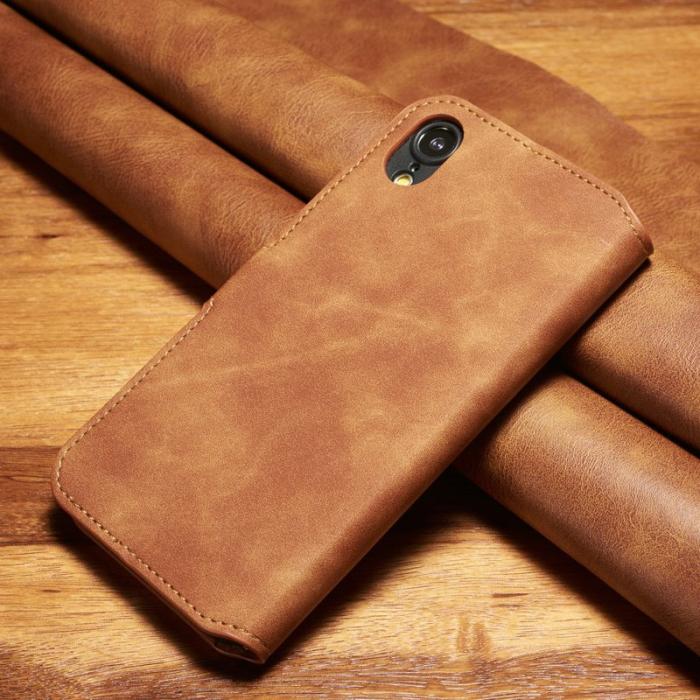 DG.MING - DG.MING Retro Läder Ställfodral med Kortfack för iPhone XR - Brun