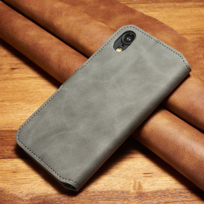 DG.MING - DG.MING Retro Läderfodral med Kortfack för iPhone XR - Grå