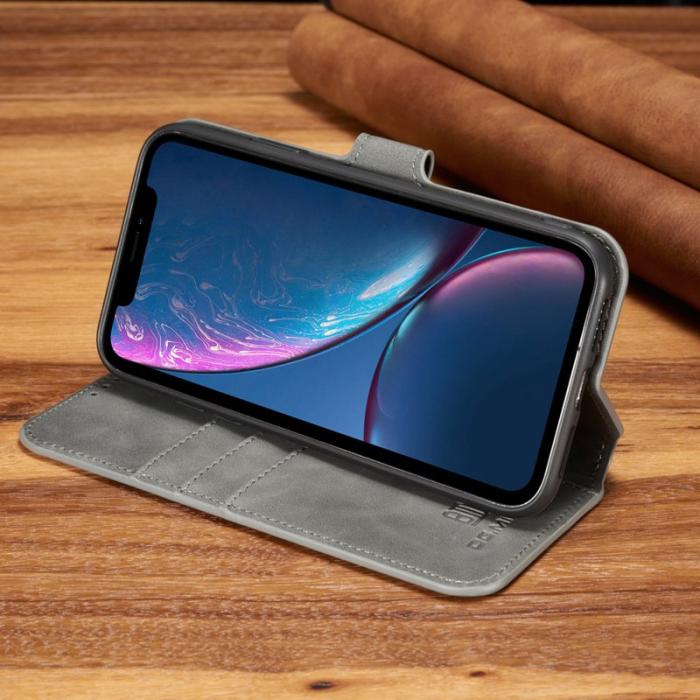 DG.MING - DG.MING Retro Läderfodral med Kortfack för iPhone XR - Grå