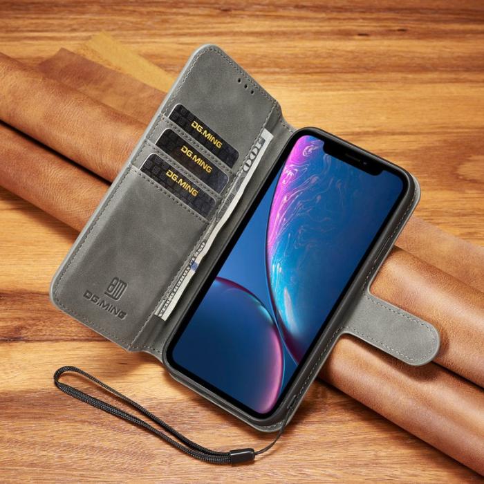 DG.MING - DG.MING Retro Läderfodral med Kortfack för iPhone XR - Grå