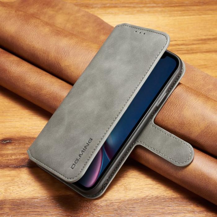DG.MING - DG.MING Retro Läderfodral med Kortfack för iPhone XR - Grå