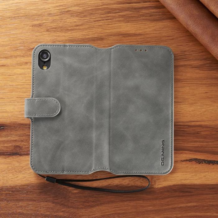 DG.MING - DG.MING Retro Läderfodral med Kortfack för iPhone XR - Grå
