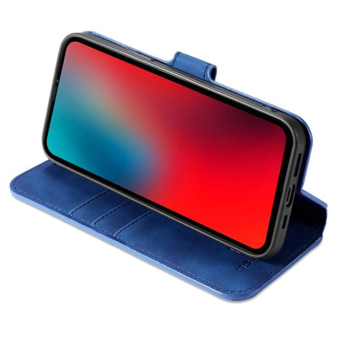 DG.MING - DG.MING Retro Läderfodral med Ställ för iPhone 13 - Blå