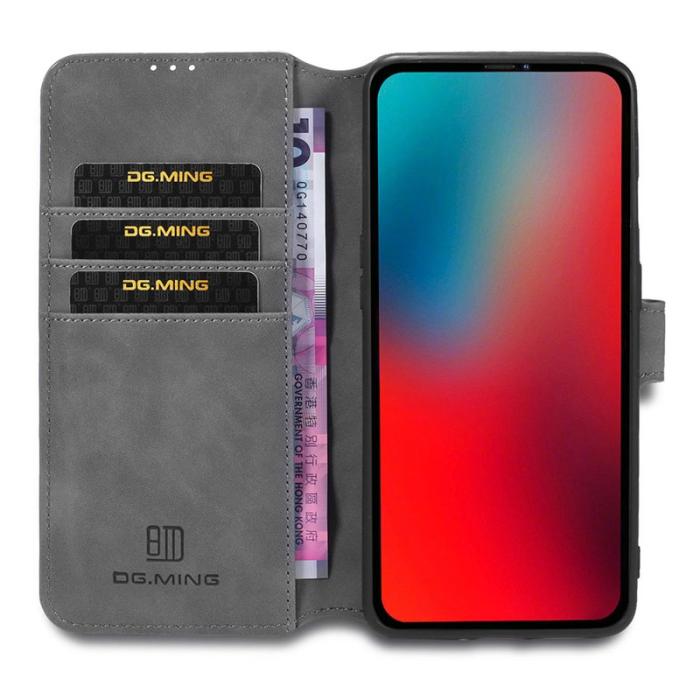 DG.MING - DG.MING Retro Läderfodral med Ställ för iPhone 13 - Grå