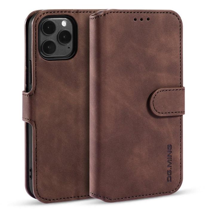 DG.MING - DG.MING Retro Läderfodral med Ställ för iPhone 13 - Kaffe